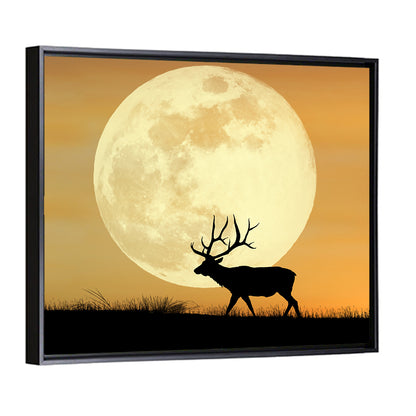 Bull Elk Silhouette Under Supermoon Wall Art