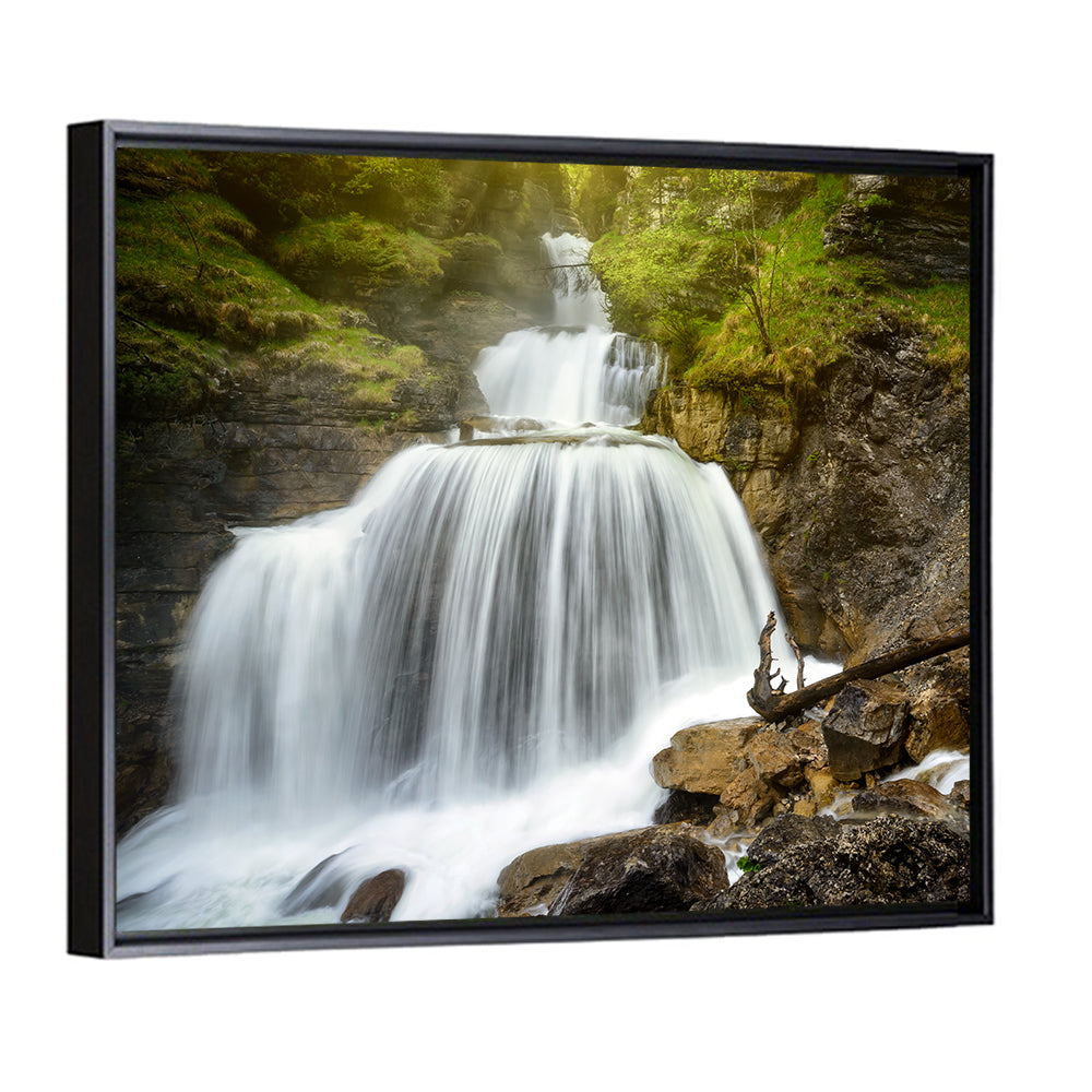 White Cascade Over Mossy Rocks Wall Art