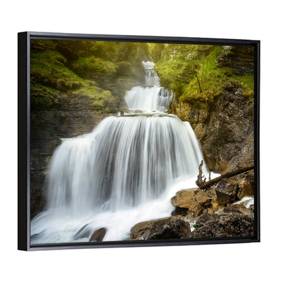 White Cascade Over Mossy Rocks Wall Art