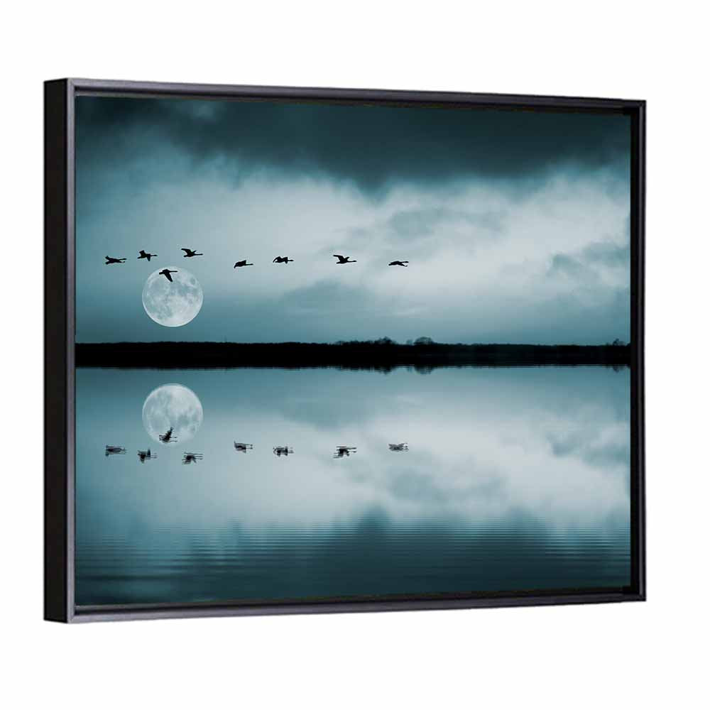Moonlit Flock Over Lake Wall Art
