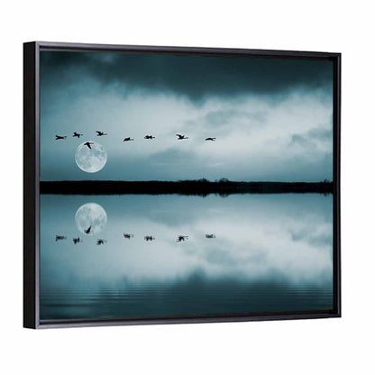 Moonlit Flock Over Lake Wall Art