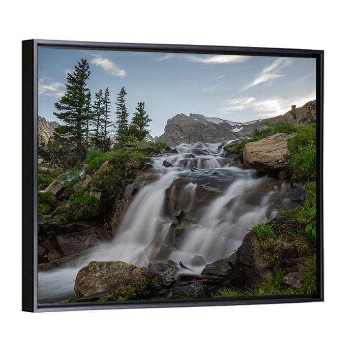 Brainard Lake Waterfall Wall Art as a framed canvas