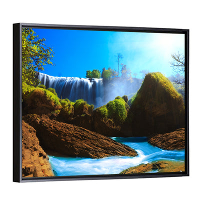 Sunlit Turquoise Waterfall Wall Art