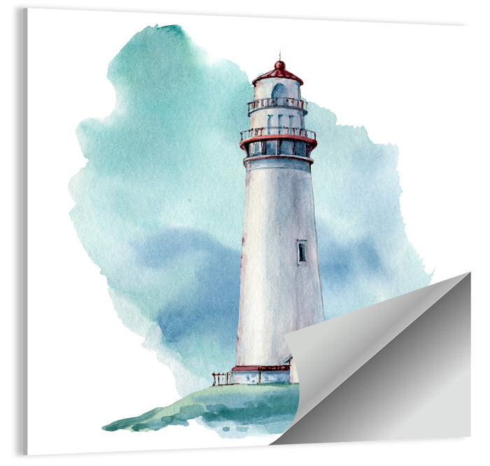Red Roof Lighthouse Watercolor Wall Art as a poster print