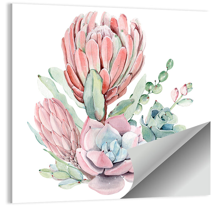 Pink Protea Succulent Bouquet Wall Art as a poster print