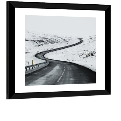 Winding Snow Road with Yellow Markers Wall Art