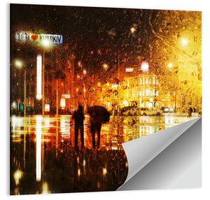 Couple in Rain Abstract Wall Art