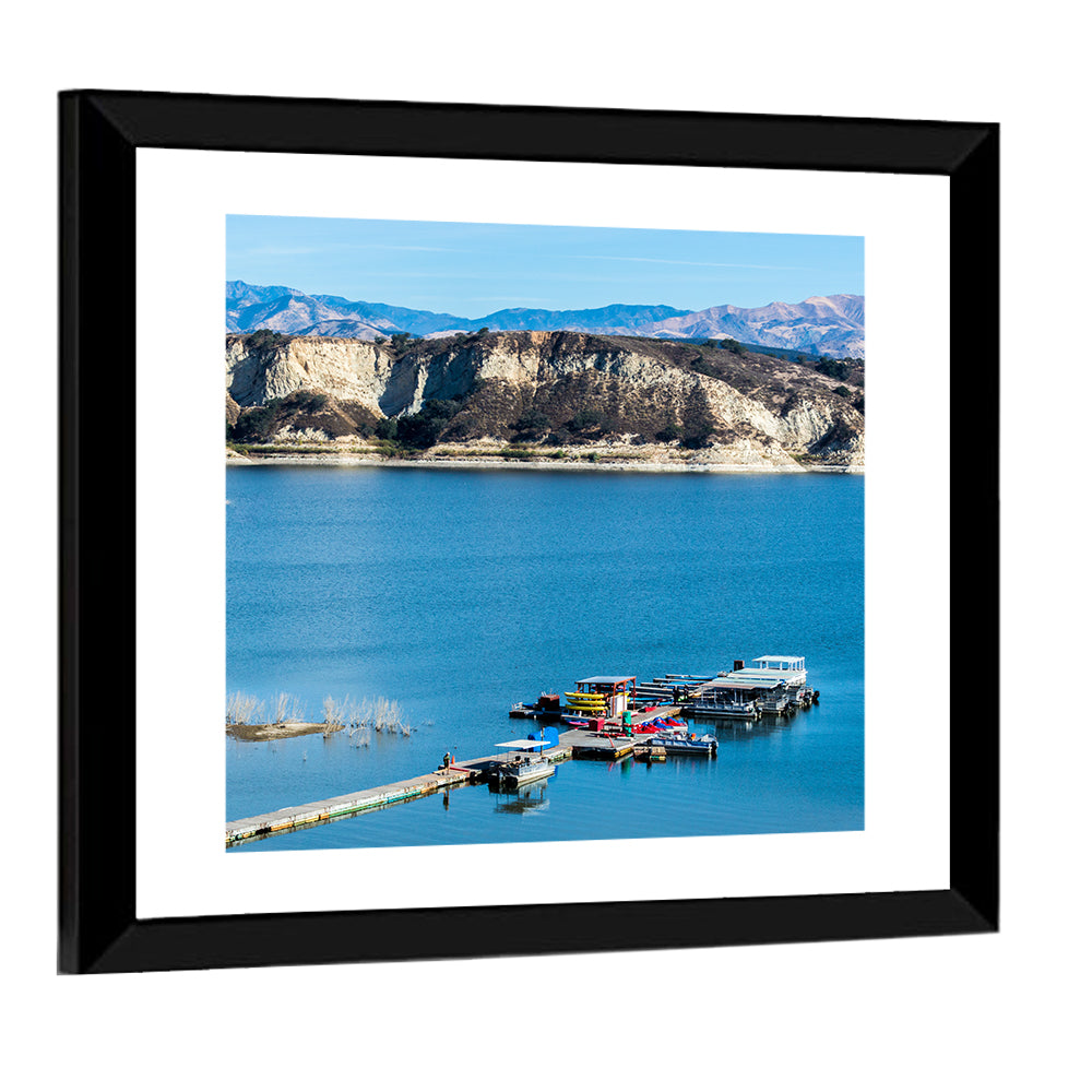 Lake Cachuma Dock and Mountains Wall Art