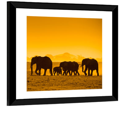 Elephant Family Silhouette Wall Art