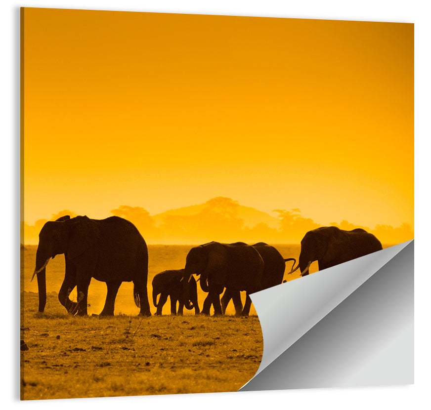 Elephant Family Silhouette Wall Art