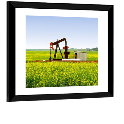 Rusty Pumpjack in Yellow Canola Field Wall Art