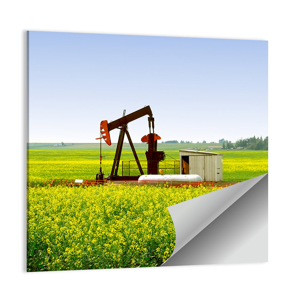 Rusty Pumpjack in Yellow Canola Field Wall Art
