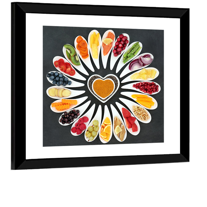 Heart-shaped Superfood Arrangement Wall Art as a framed print