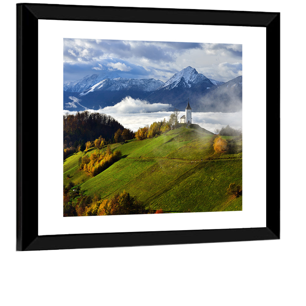 Jamnik Church on Misty Hill Wall Art