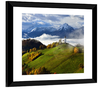 Jamnik Church on Misty Hill Wall Art