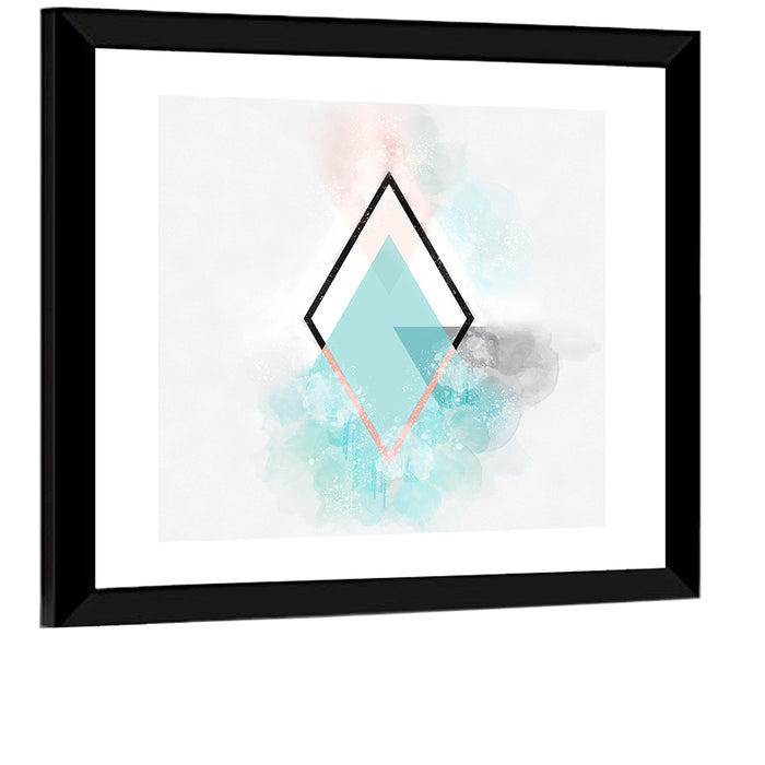 Teal Diamond Minimalist Geometry Wall Art as a framed print