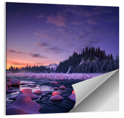 Twilight River and Snowy Pines Wall Art