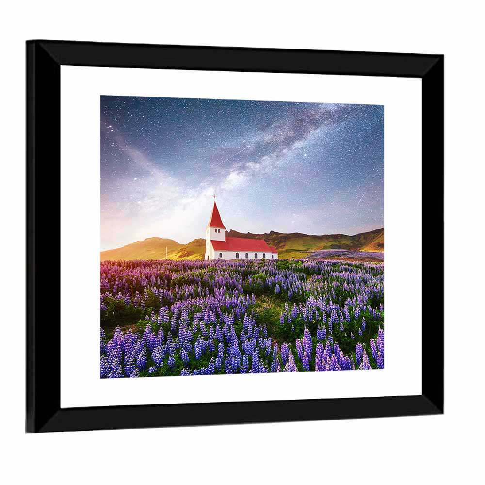 Vik I Myrdal Church Under Milky Way Wall Art