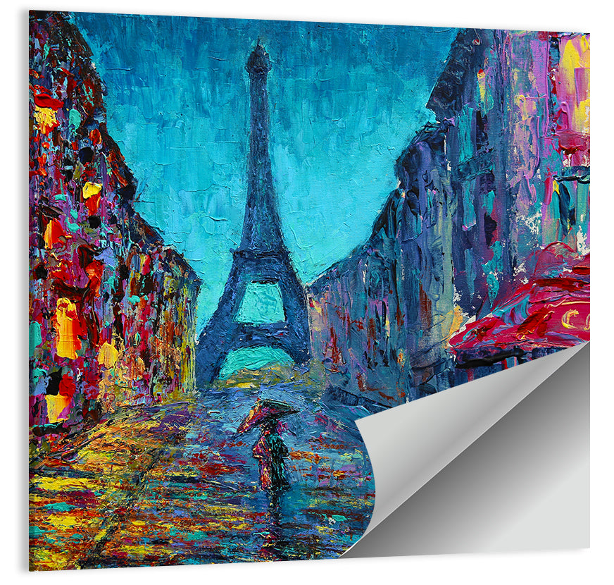 Rainy Paris Street with Eiffel Tower Wall Art