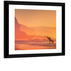 Surfer Silhouette at Golden Sunset Wall Art