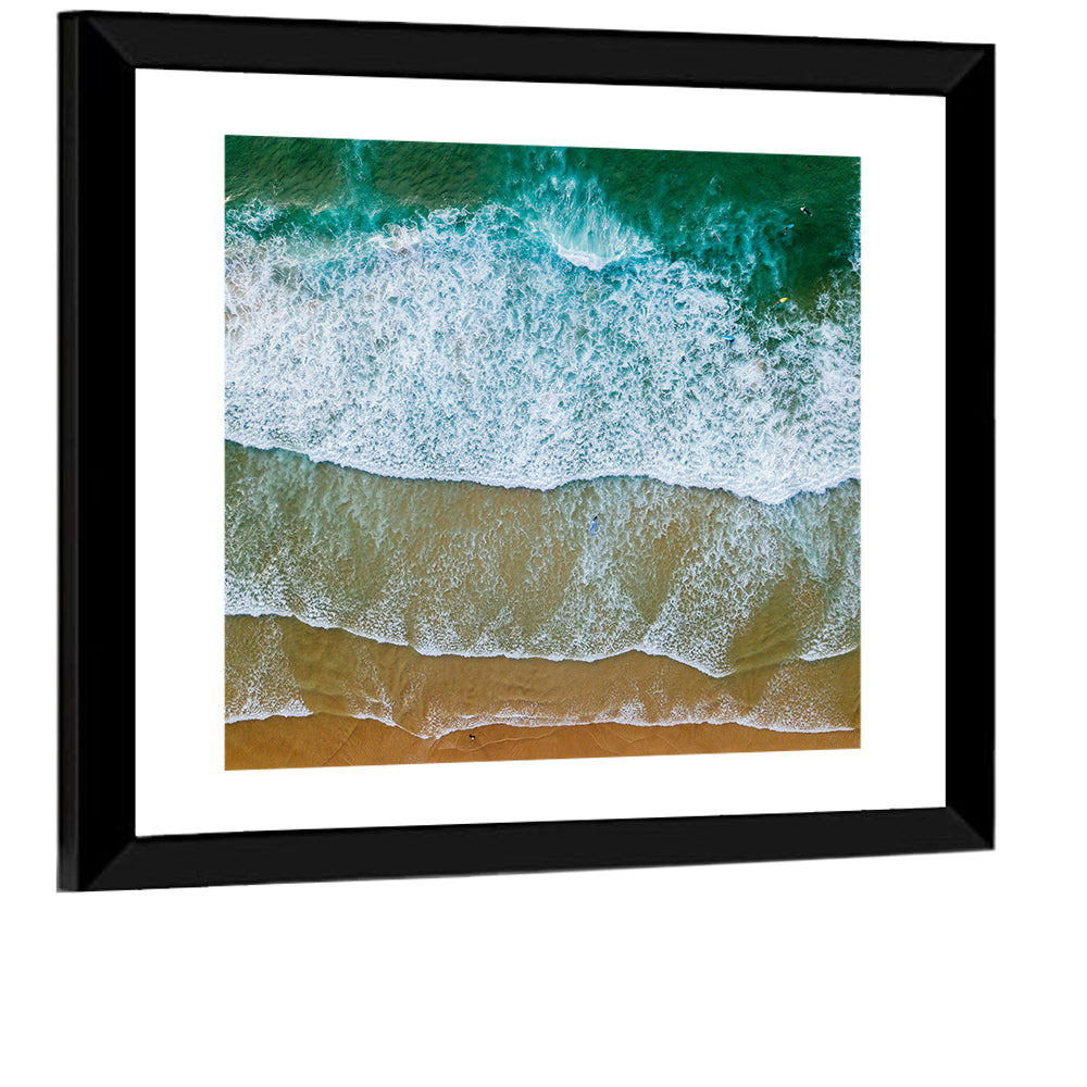 Aerial Teal Beach with Surfers Wall Art