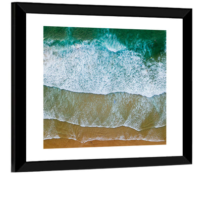 Aerial Teal Beach with Surfers Wall Art