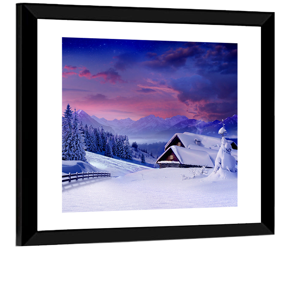 Snowy Mountain Cabin Wall Art
