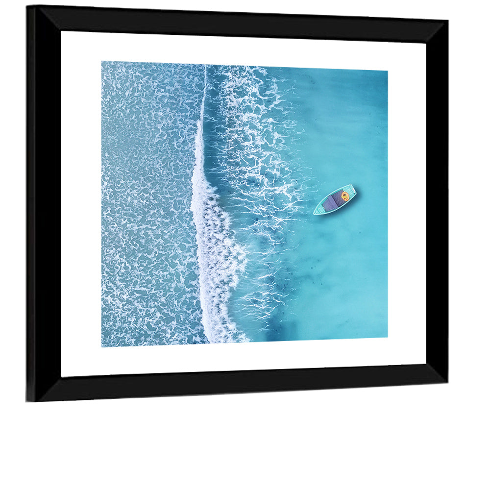 Lone Boat Over Turquoise Waves Wall Art
