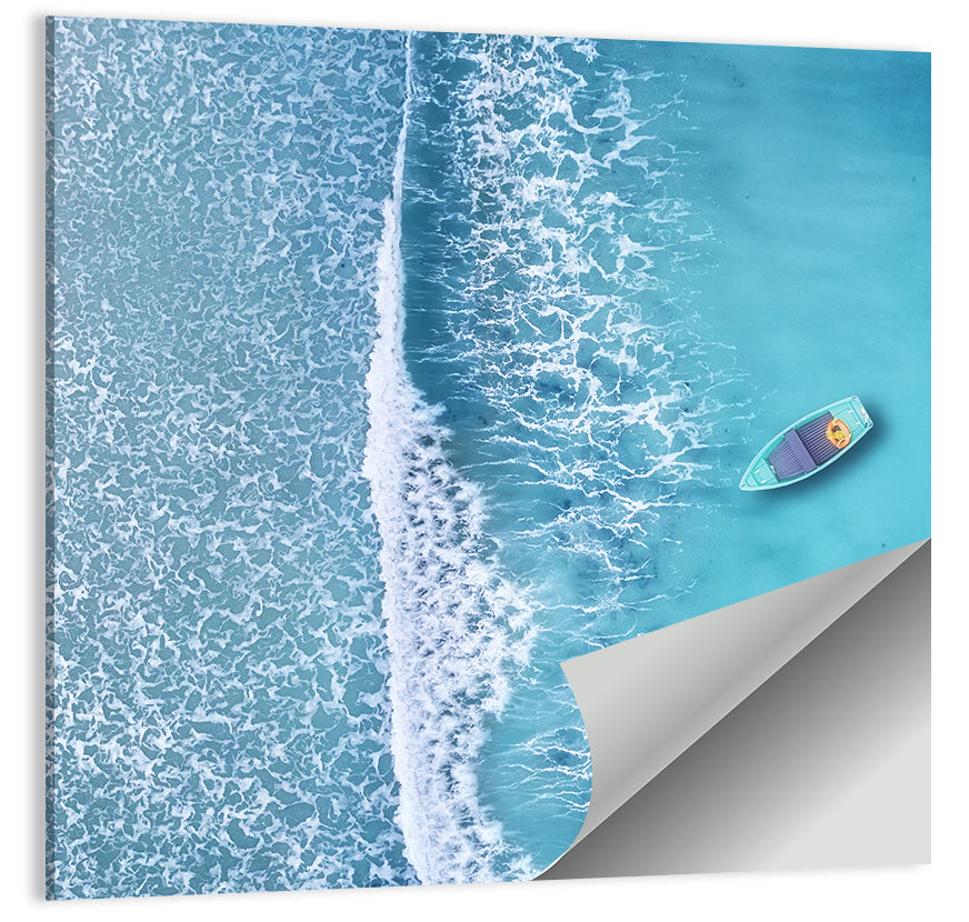 Lone Boat Over Turquoise Waves Wall Art
