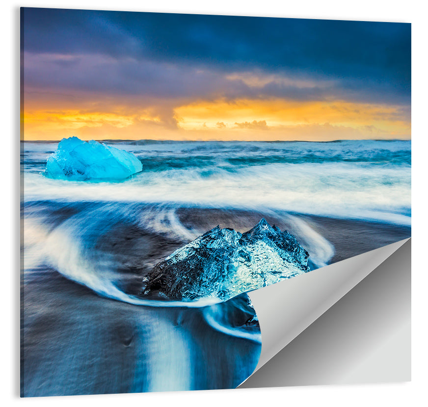 Diamond Beach Ice at Dusk Wall Art