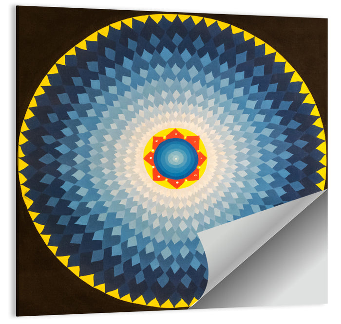 Radiant Blue Sunburst Mandala Wall Art as a poster print