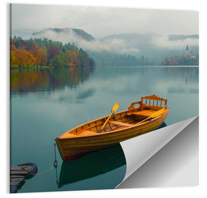 Foggy Bled Lake Boat Wall Art