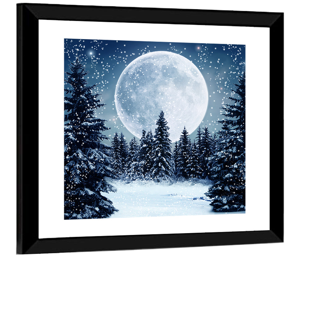 Full Moon Over Snowy Pines Wall Art