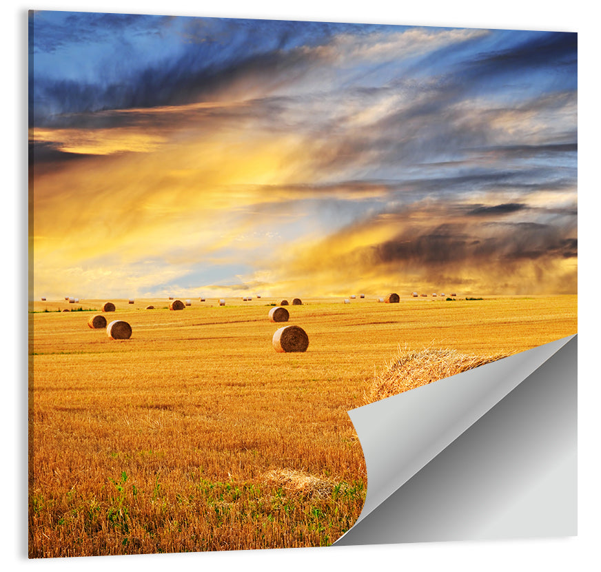 Sunset Over Hay Bales Wall Art