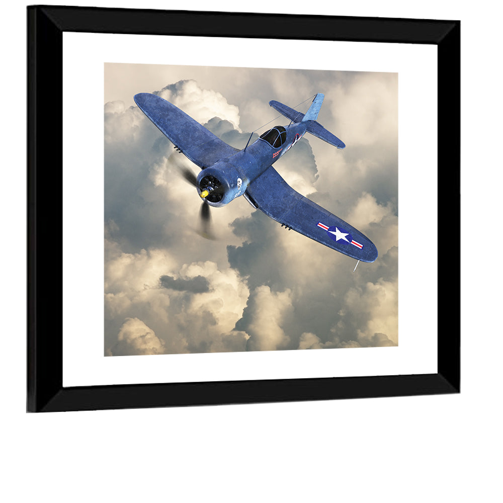 Wwii Fighter Plane Over Clouds Wall Art