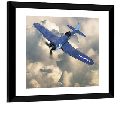 Wwii Fighter Plane Over Clouds Wall Art