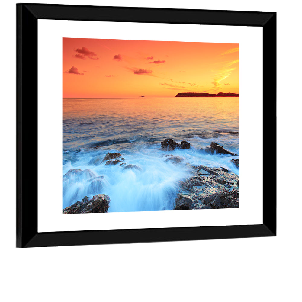 Dubrovnik Sunset Over Rocky Shore Wall Art