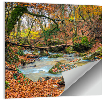 Mossy Footbridge in Autumn Forest Wall Art
