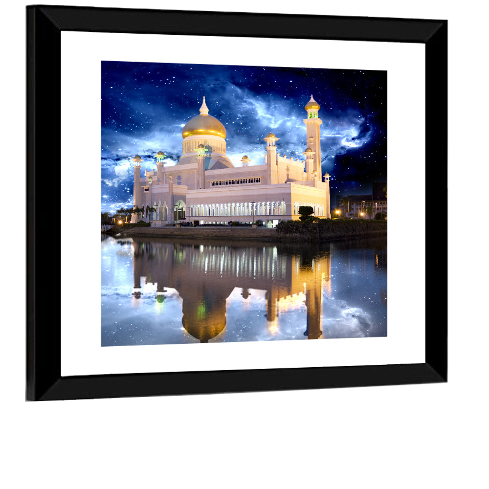 Omar Ali Saifuddien Mosque at Night Wall Art