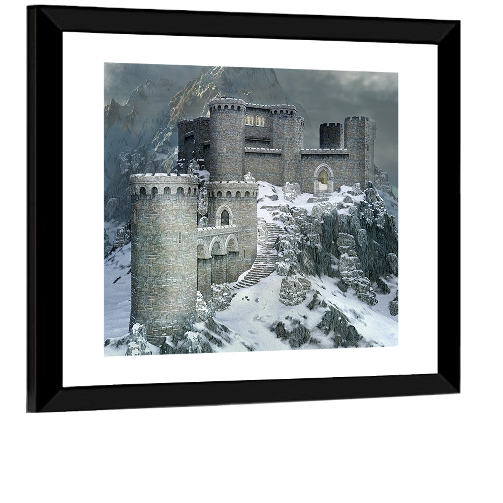 Snowy Medieval Castle Illustration Wall Art