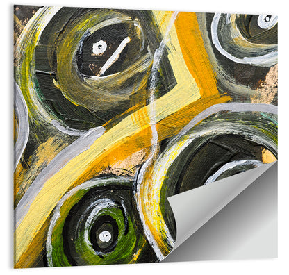 Impasto Swirl Circles in Yellow and Black Wall Art