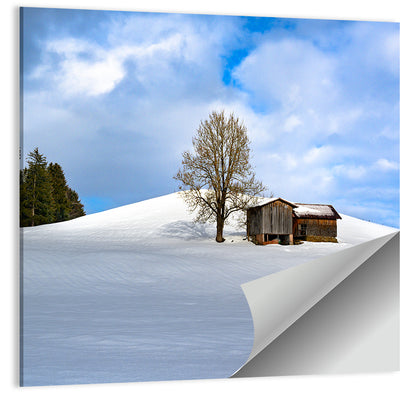 Rustic Barn on a Snowy Hill Wall Art