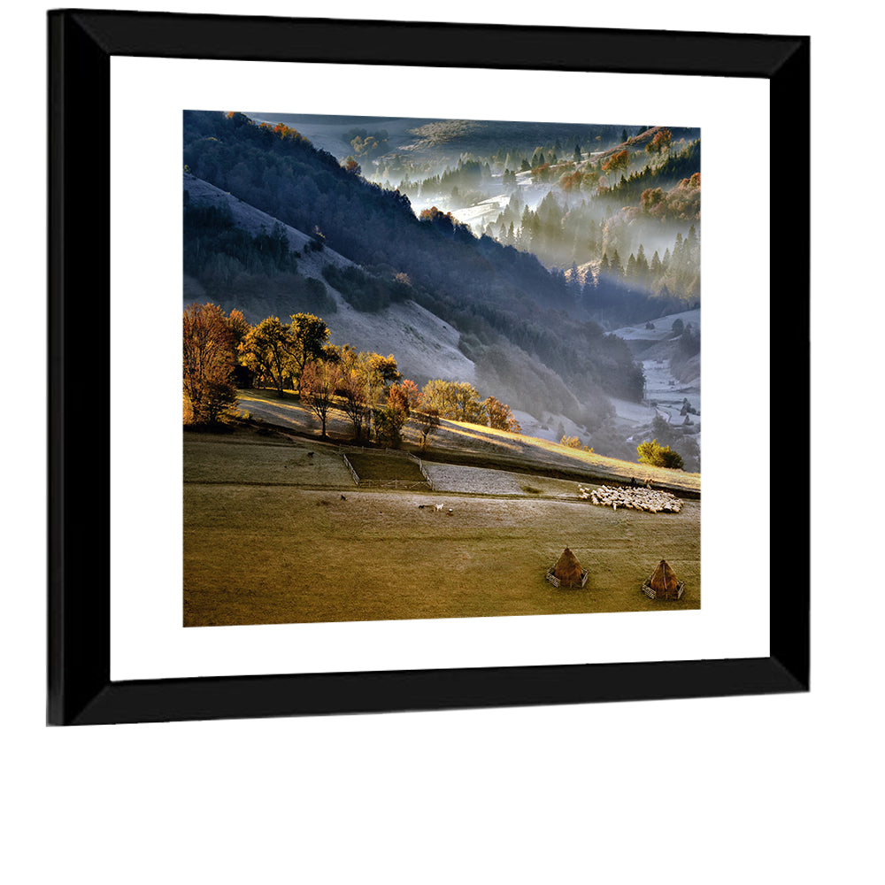 Mountain Village in Morning Mist Wall Art