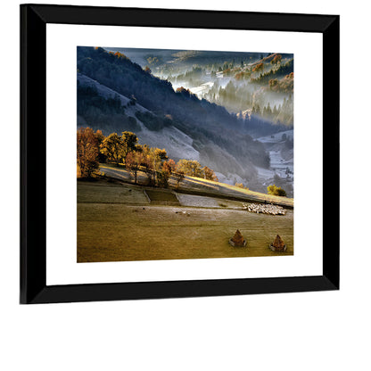 Mountain Village in Morning Mist Wall Art