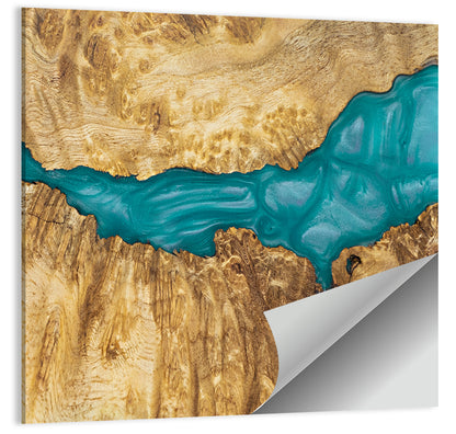 Burled Wood River with Teal Resin Wall Art