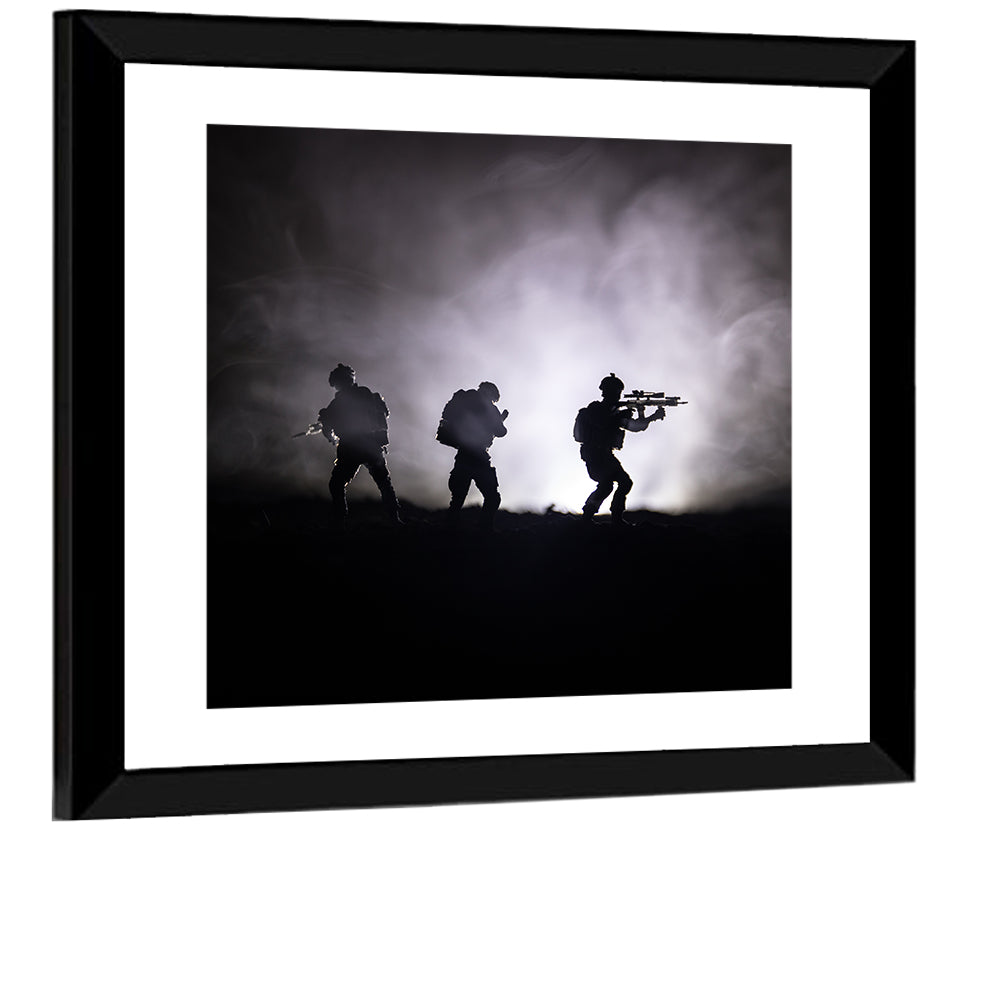 Three Soldiers Silhouette in Fog Wall Art