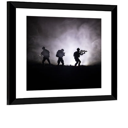 Three Soldiers Silhouette in Fog Wall Art