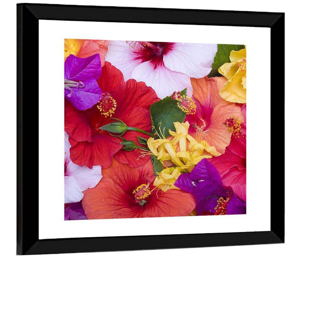 Tropical Bougainvillea and Hibiscus Bloom Wall Art