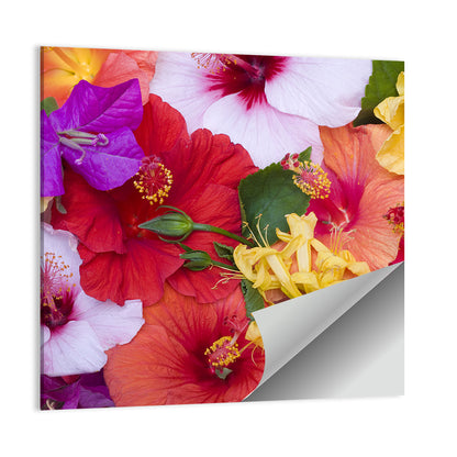 Tropical Bougainvillea and Hibiscus Bloom Wall Art