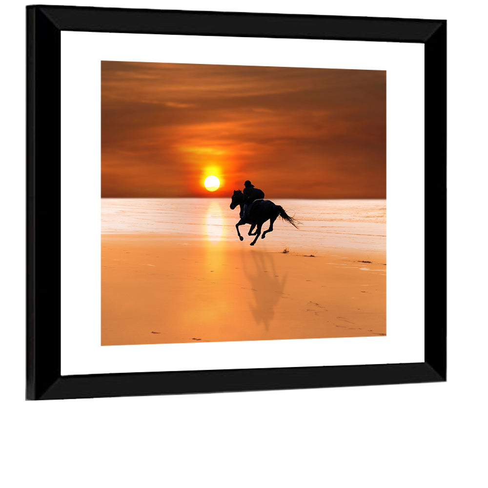 Horse and Rider at Sunset Wall Art